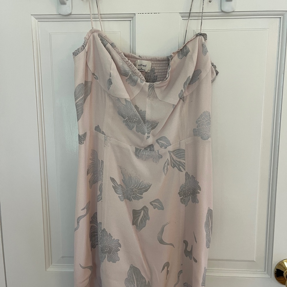 Aritzia Wilfred Pink Floral Ruffle-Neck Slip Dress